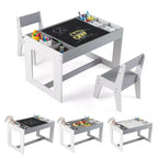 Ensemble table et 2 chaises multifonctions pour enfants Costway avec plateau double face amovible gris + blanc/naturel + blanc