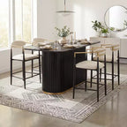 Ensemble de salle à manger moderne Christopher Knight Home Iwinie 5 pièces avec table piédestal en bois et tabourets de comptoir rembourrés en métal