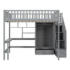Lit mezzanine deux places en pin avec bureau et rangement
