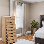 Meuble étroit en bois à 9 tiroirs avec coulisses fluides et étagère de rangement supérieure