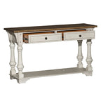 Table de canapé Morgan Creek antique blanc brossé et accents couleur tabac