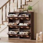 Meuble à chaussures en bois avec 6 tiroirs basculants, étagères réglables, motif floral, poignée en diamant, organisateur de rangement autoportant et mince pour entrée