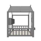 Lit cabane au sol simple, lit Montessori pour enfants avec étagère de rangement et toit