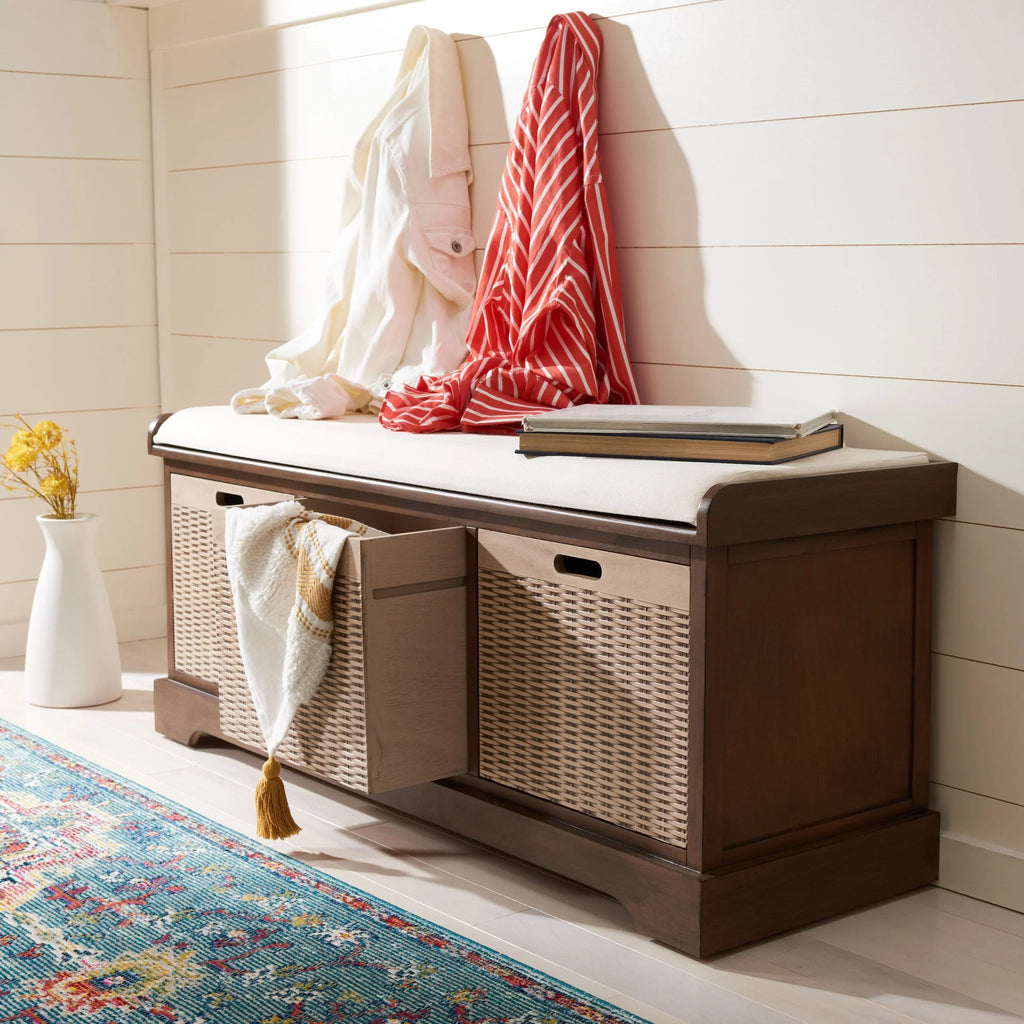 Banc de rangement SAFAVIEH Fiorello avec coussin et 3 tiroirs - 47,3 L x 15 P x 19 H - 47 L x 15 P x 19 H