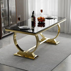 Table à manger de luxe avec piètement circulaire en métal poli - 72 pouces