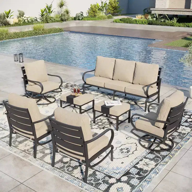 Ensemble de conversation de 7 pièces de mobilier de patio en métal Captiva Designs avec fauteuils pivotants pour jardin, porche, cour arrière