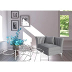 Table basse en verre transparent et chrome, style mouvement moderne
