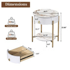 Myhozm Table d'appoint moderne avec tiroir de rangement, table de chevet ronde avec pieds en métal pour salon, chambre, bureau
