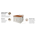 Ensemble d'îlot de cuisine 3 pièces Monarch de Homestyles en bois blanc cassé avec dessus en bois à abattant – 48 po x 25 po x 36 po