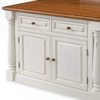 Ensemble d'îlot de cuisine 3 pièces Monarch de Homestyles en bois blanc cassé avec dessus en bois à abattant – 48 po x 25 po x 36 po