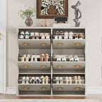 Meuble à chaussures en bois avec 6 tiroirs basculants, étagères réglables, motif floral, poignée en diamant, organisateur de rangement autoportant et mince pour entrée