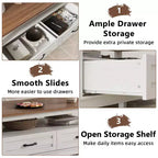 Table basse de ferme avec tiroirs, Table basse rustique de 120 cm de couleur marron pour le salon, avec étagère ouverte et 6 pieds de support