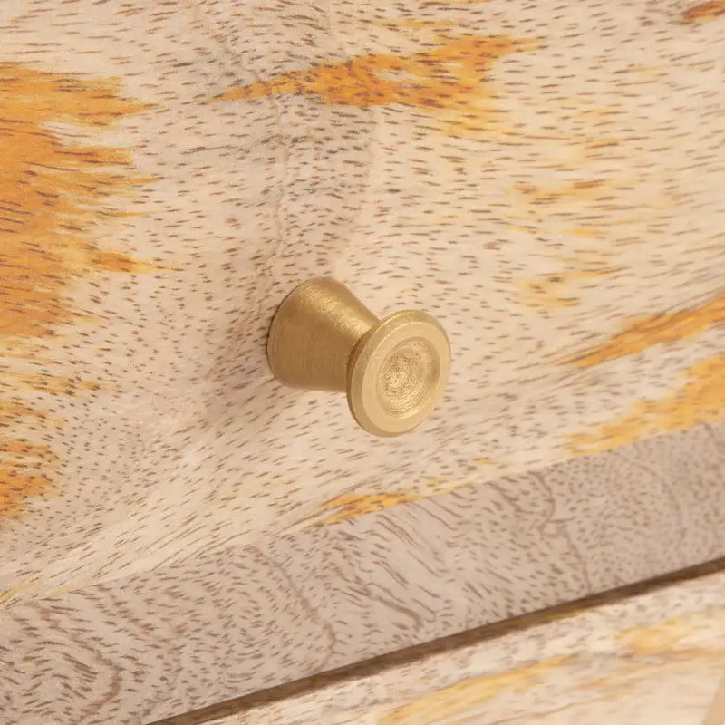 Banc en bois moderne à 2 tiroirs avec coussin en tissu gris et pieds dorés