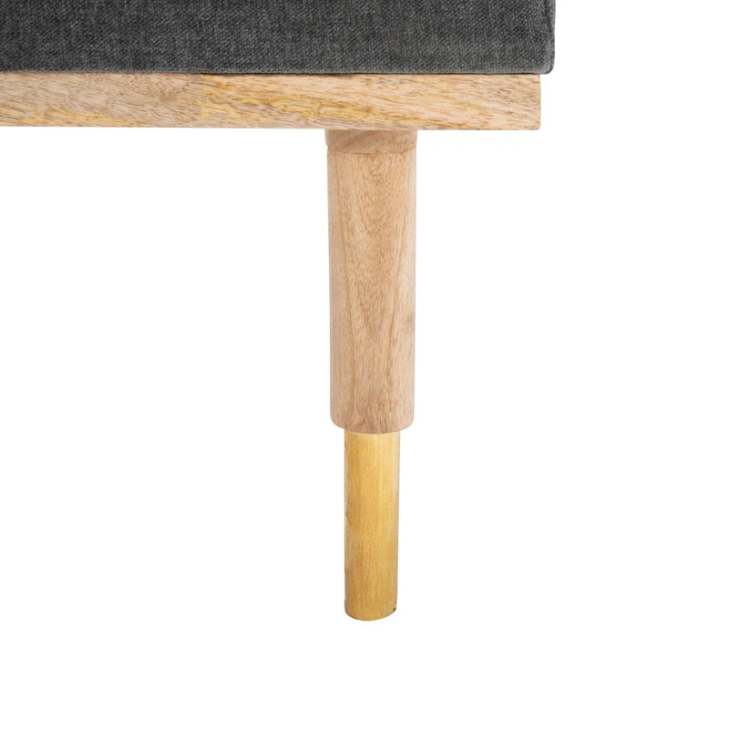 Banc en bois moderne à 2 tiroirs avec coussin en tissu gris et pieds dorés