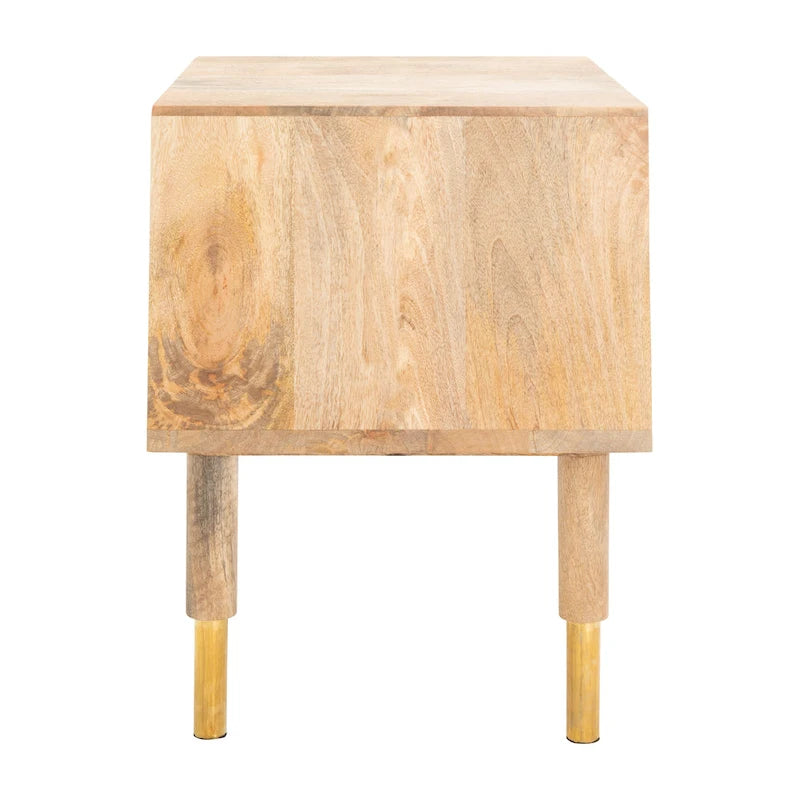 Banc en bois moderne à 2 tiroirs avec coussin en tissu gris et pieds dorés