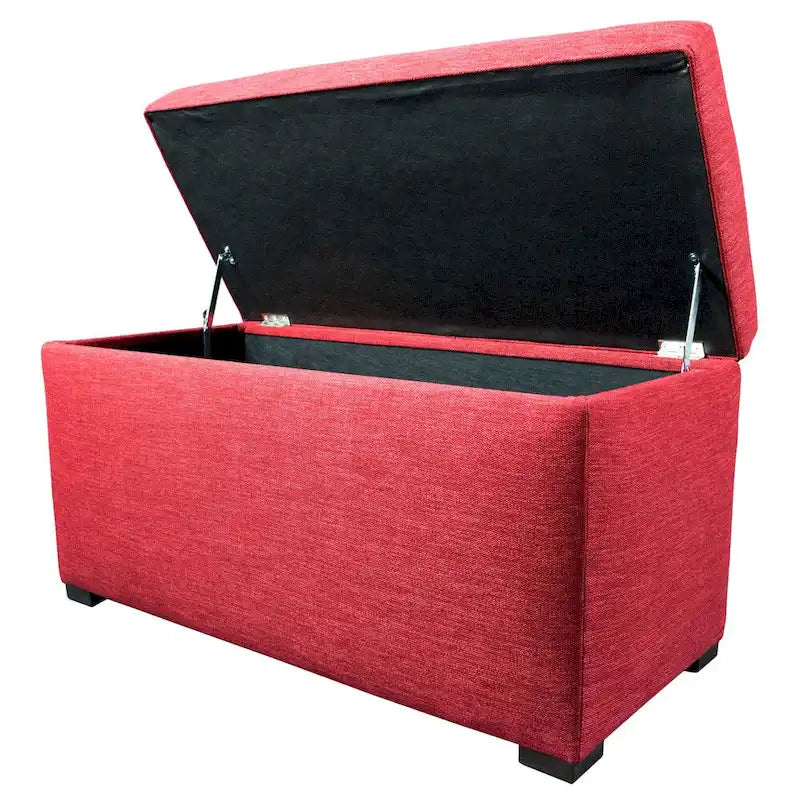 Banc de rangement capitonné avec couvercle et pieds en bois