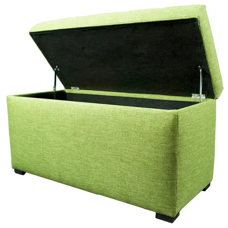 Banc de rangement capitonné avec couvercle et pieds en bois