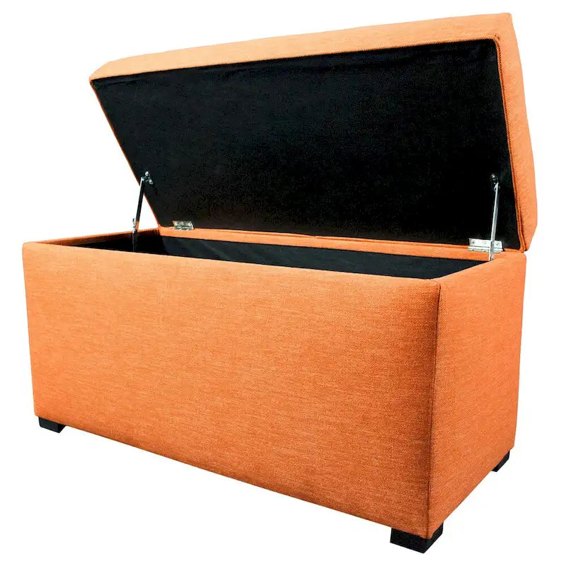 Banc de rangement capitonné avec couvercle et pieds en bois