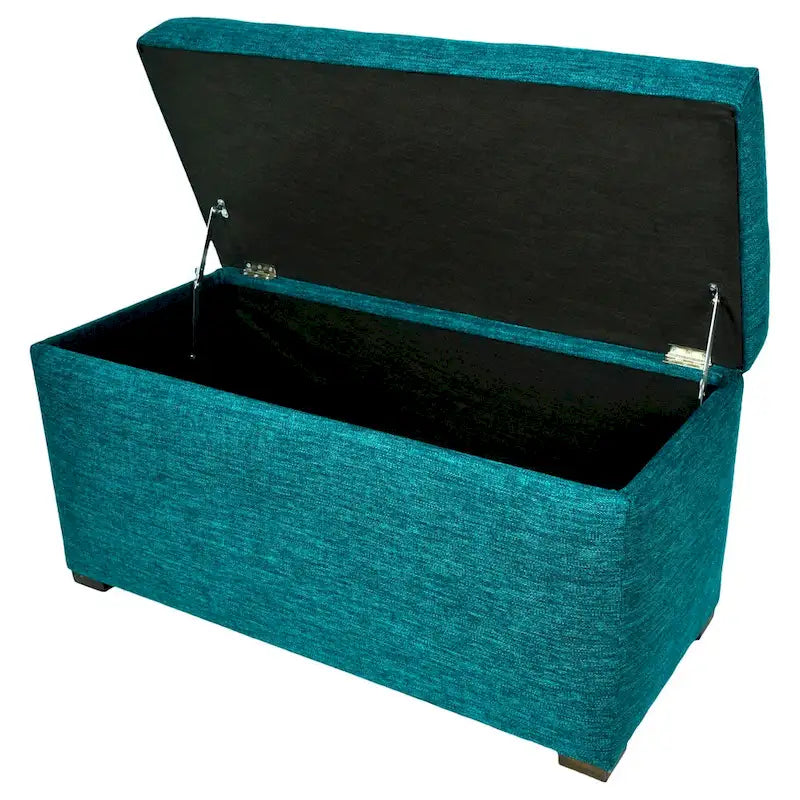 Banc de rangement capitonné avec couvercle et pieds en bois