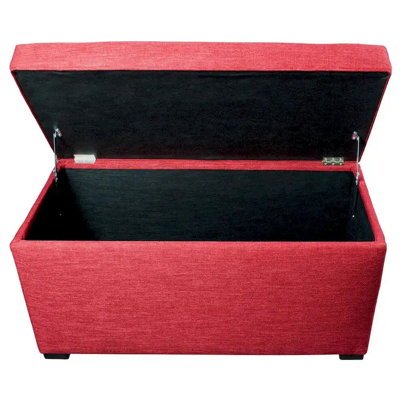 Banc de rangement capitonné avec couvercle et pieds en bois
