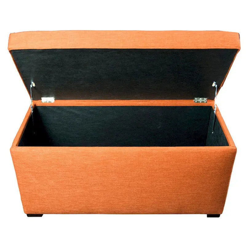 Banc de rangement capitonné avec couvercle et pieds en bois
