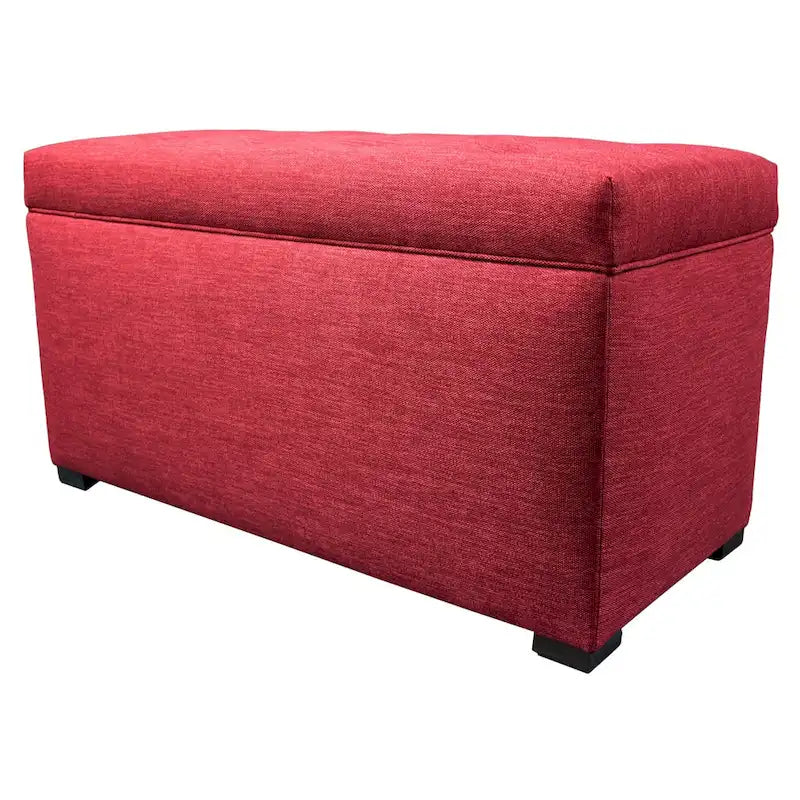 Banc de rangement capitonné avec couvercle et pieds en bois