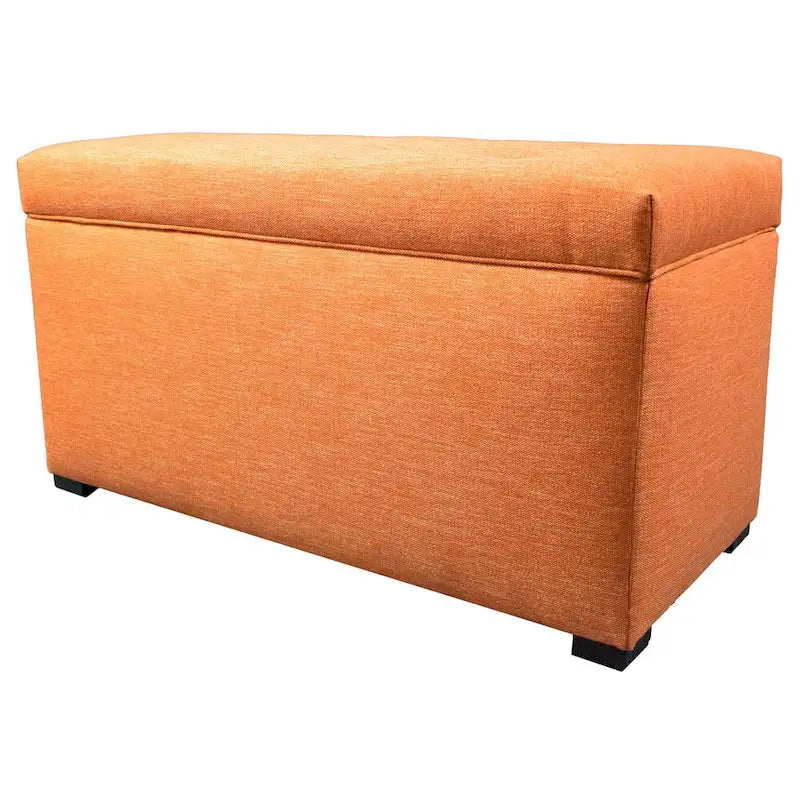 Banc de rangement capitonné avec couvercle et pieds en bois