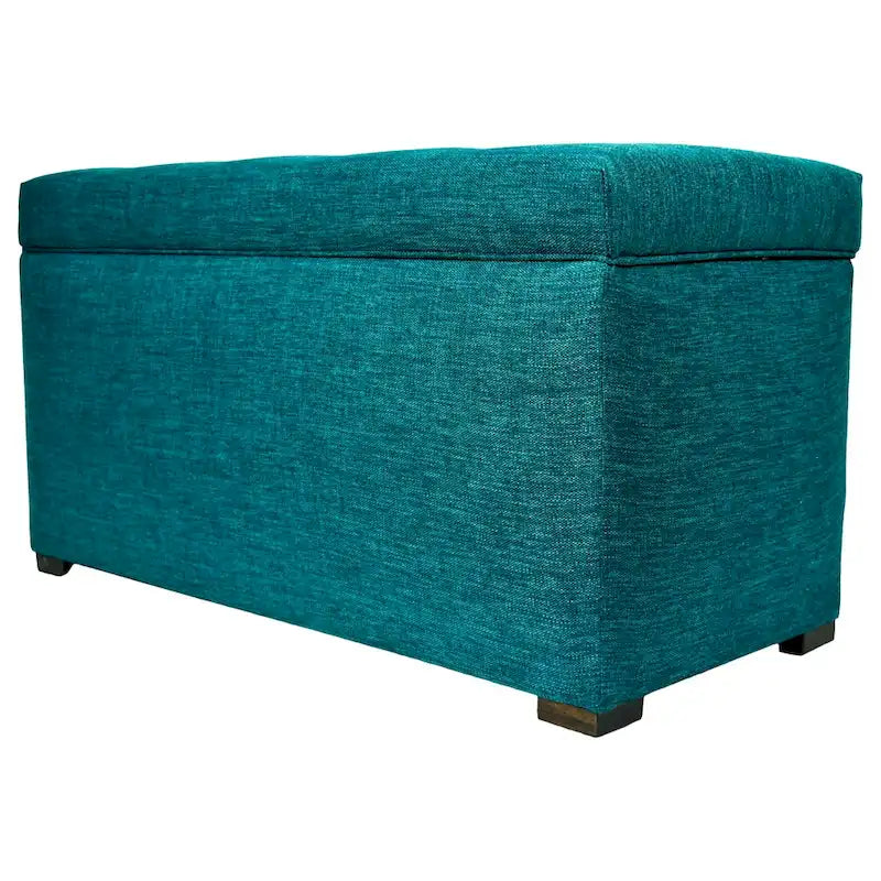 Banc de rangement capitonné avec couvercle et pieds en bois