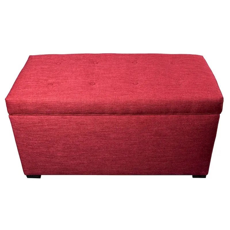 Banc de rangement capitonné avec couvercle et pieds en bois