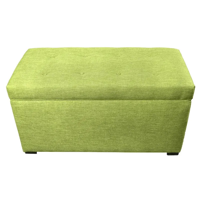 Banc de rangement capitonné avec couvercle et pieds en bois