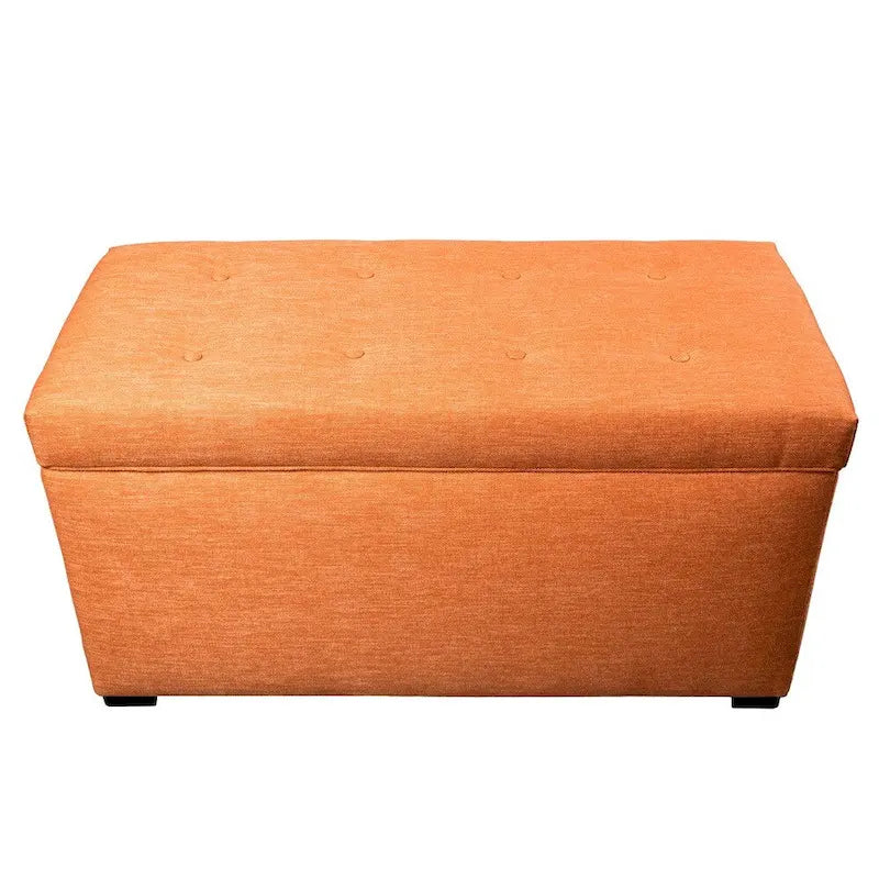 Banc de rangement capitonné avec couvercle et pieds en bois