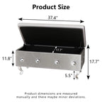 Banc de rangement capitonné en similicuir avec plateau relevable, boutons en cristal et pieds argentés