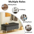 Banc de rangement capitonné en similicuir avec plateau relevable, boutons en cristal et pieds argentés