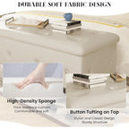 Banc de rangement capitonné en similicuir avec plateau relevable, boutons en cristal et pieds argentés