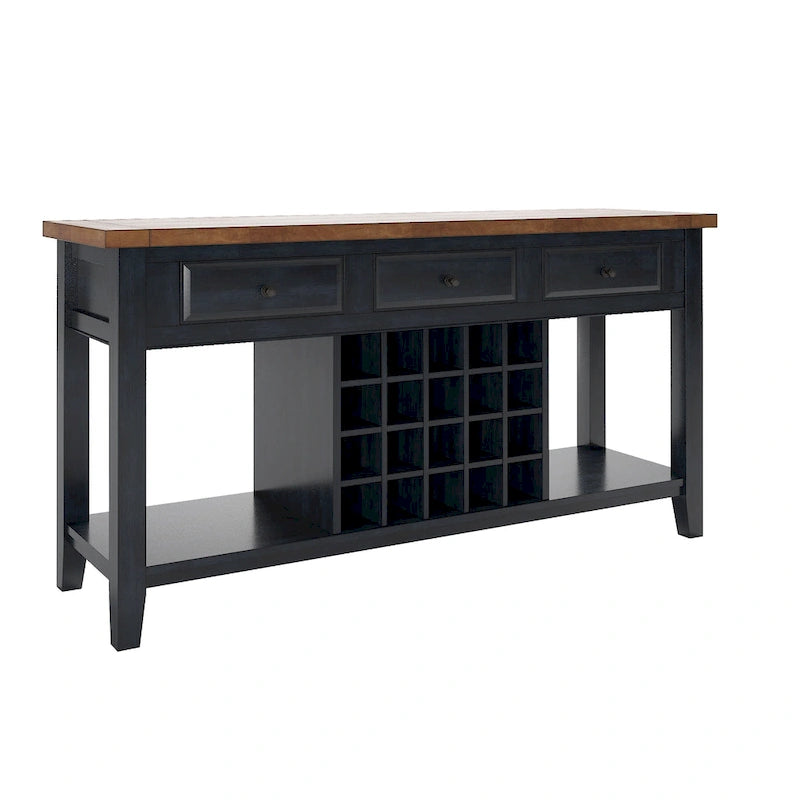 Buffet de service pour vin en bois deux tons avec finition vieillie