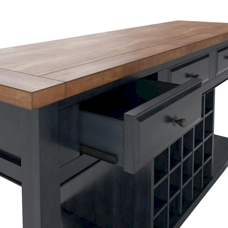 Buffet de service pour vin en bois deux tons avec finition vieillie