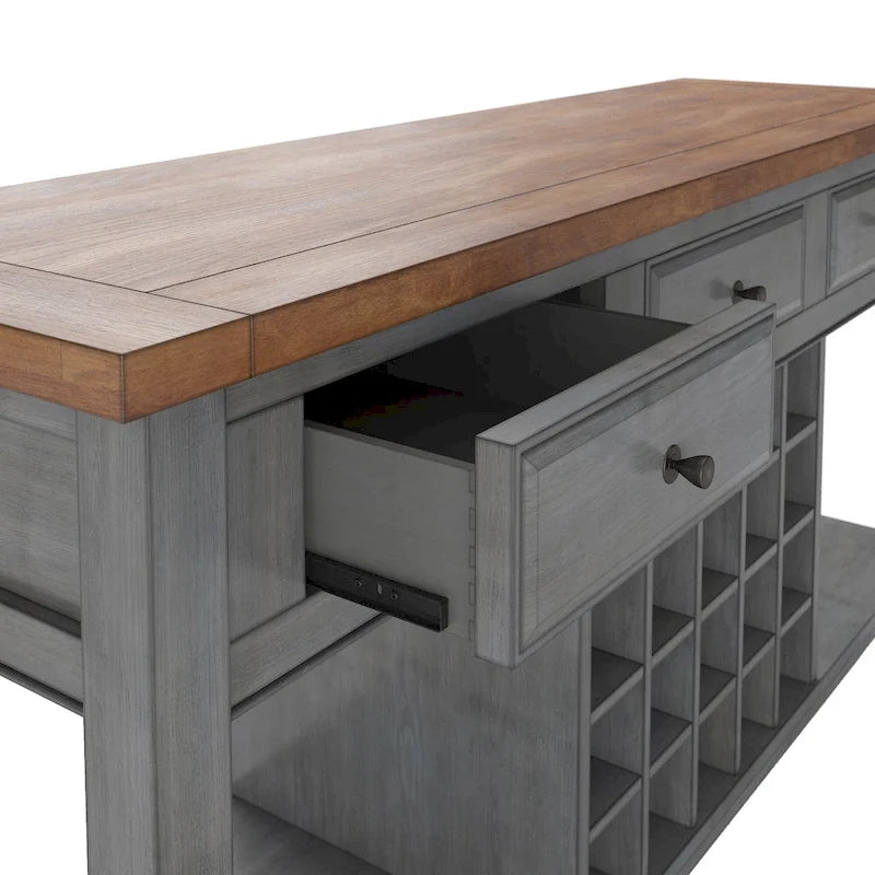 Buffet de service pour vin en bois deux tons avec finition vieillie