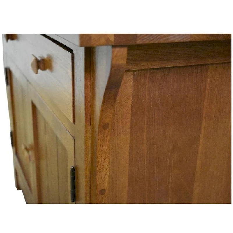 Meuble de rangement en chêne massif avec tiroir, finition merisier et noyer