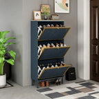Meuble à chaussures basculant en rotin avec pieds en métal et organisateur de rangement