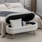 Banc de rangement capitonné avec pieds en bois, velours et bouclette