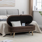 Banc de rangement capitonné avec pieds en bois, velours et bouclette