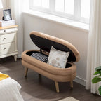Banc de rangement capitonné avec pieds en bois, velours et bouclette
