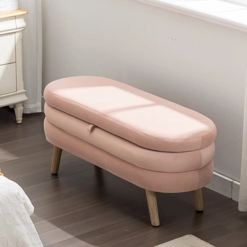 Banc de rangement capitonné avec pieds en bois, velours et bouclette