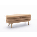 Banc de rangement capitonné avec pieds en bois, velours et bouclette