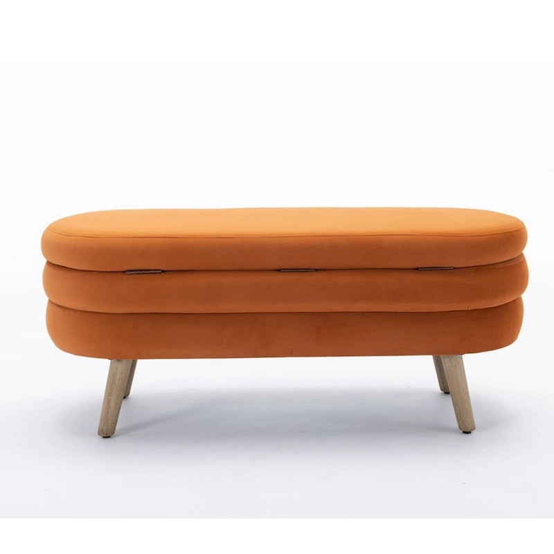 Banc de rangement capitonné avec pieds en bois, velours et bouclette