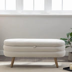 Banc de rangement capitonné avec pieds en bois, velours et bouclette