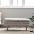 Banc de rangement capitonné avec pieds en bois, velours et bouclette