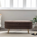 Banc de rangement capitonné avec pieds en bois, velours et bouclette