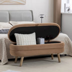 Banc de rangement capitonné avec pieds en bois, velours et bouclette