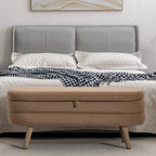 Banc de rangement capitonné avec pieds en bois, velours et bouclette